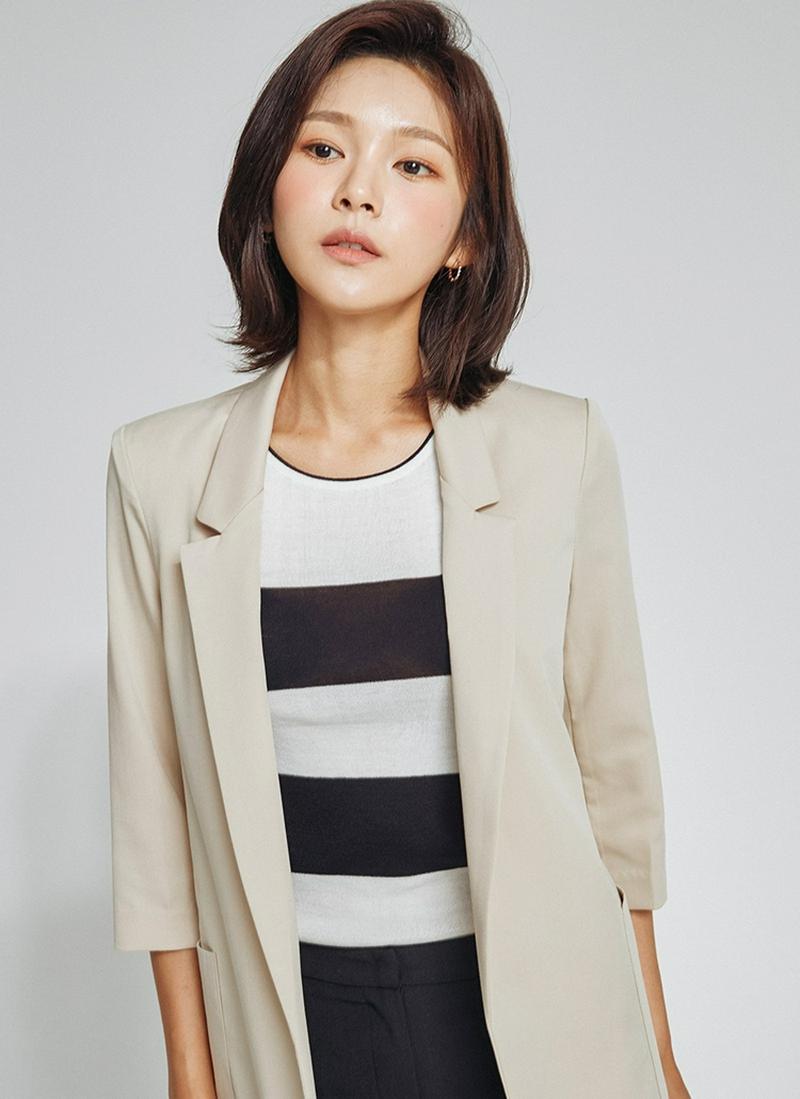 7分丈スリーブテーラードジャケット(ベージュ)