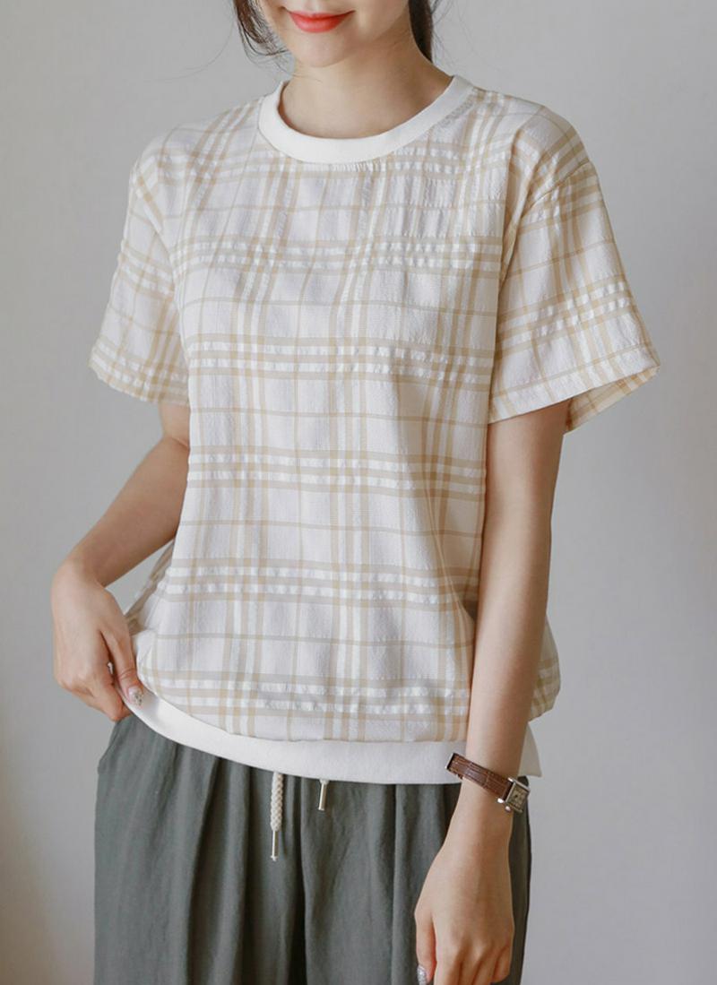 チェック半袖プルオーバー