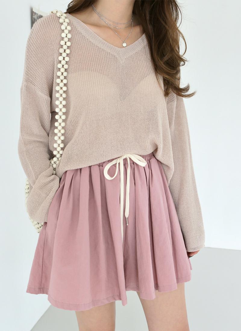 Vネックリネンブレンドサマーニット