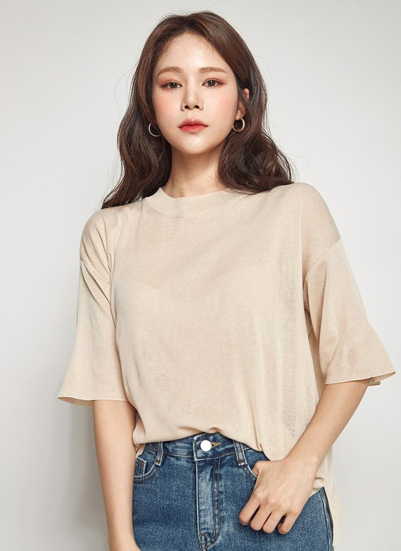 ベルスリーブサマーニットトップス