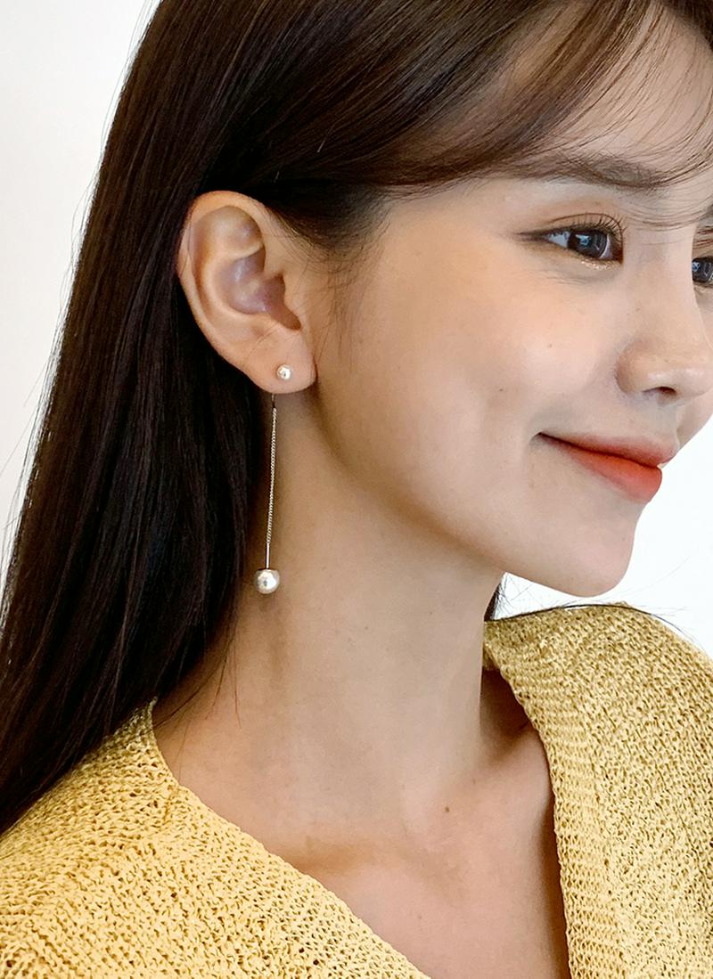 パールチェーンピアス・全2色・d54444 レディース【acc】【韓国 ファッション アクセサリー ジュエリー ピアス パール チェーン ゴールド シルバー カジュアル かわいい ガーリー フェミニン プレゼント ギフト】