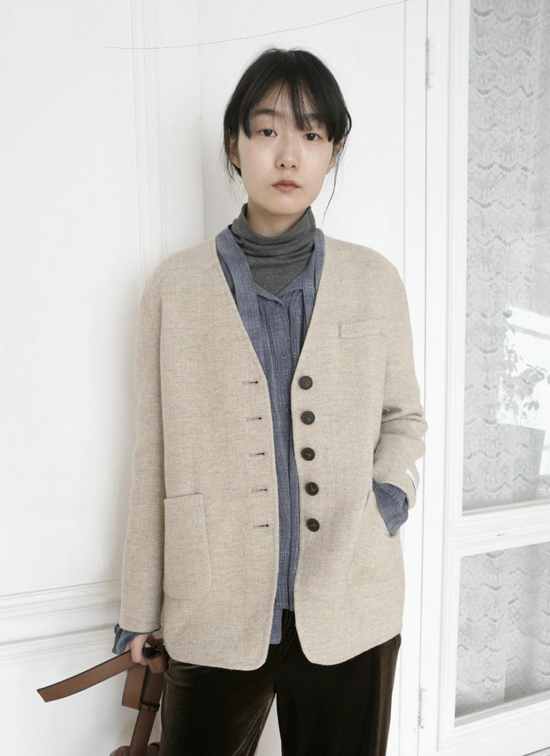 ノ―カラーヘリンボーンジャケット