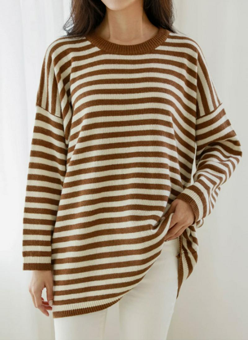 ウール混オーバーフィットボーダーニット