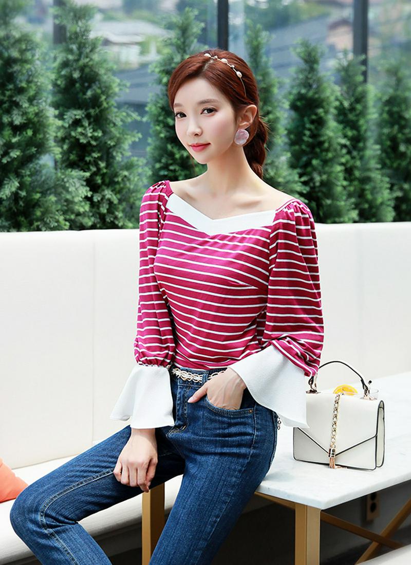 カラーベルスリーブボーダーTシャツ