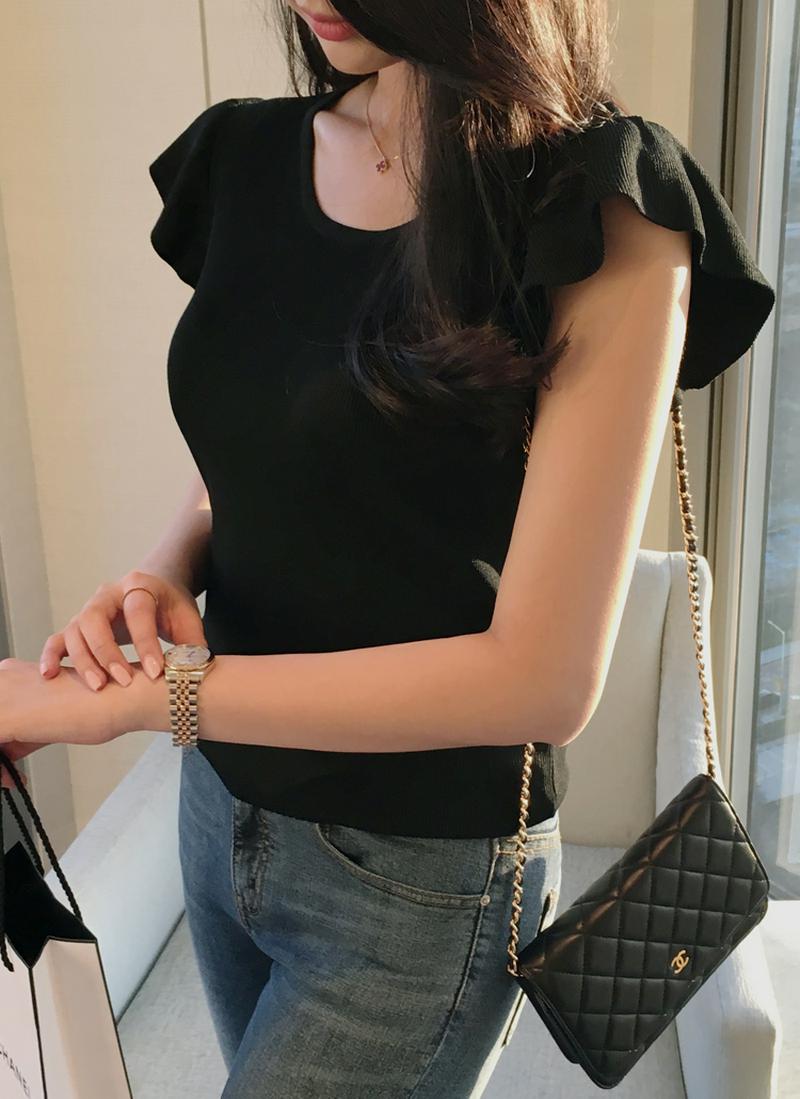 フリルスリーブアクリルニット