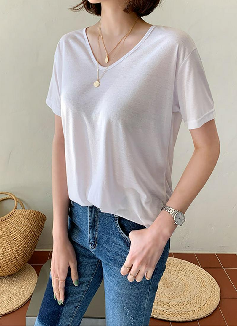 オーバルネックハーフスリーブTシャツ