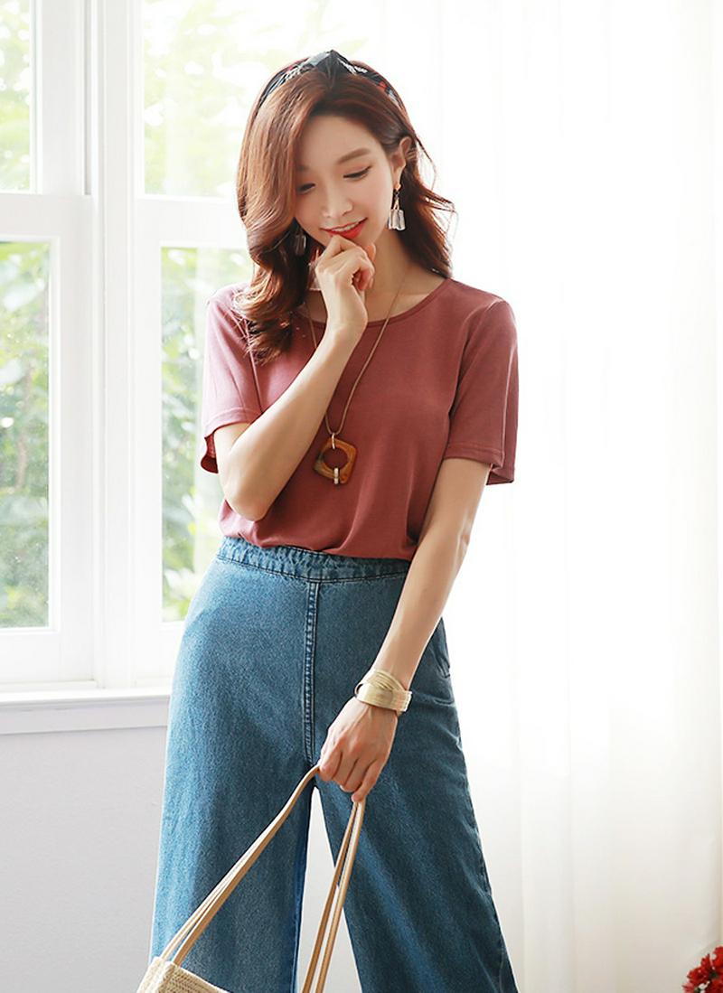 モダール混バックオープンTシャツ