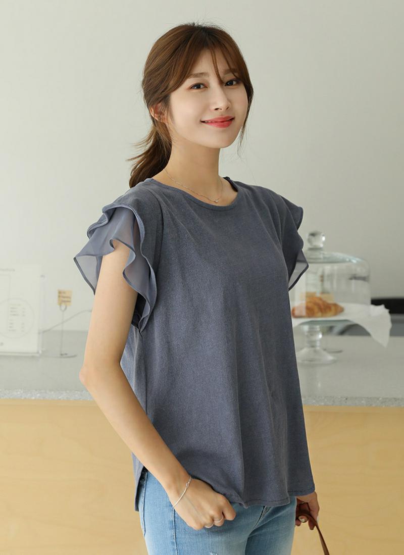 ダブルラッフルスリーブTシャツ