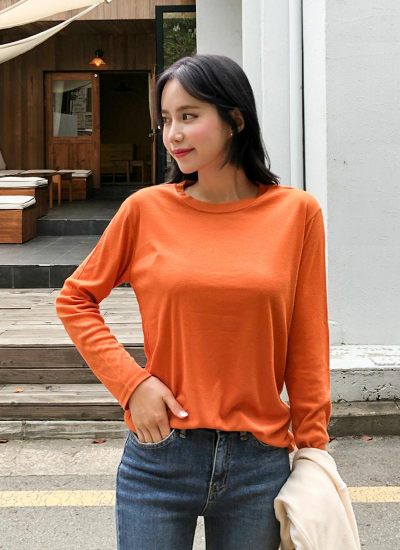 ラウンドネックソフト長袖Tシャツ