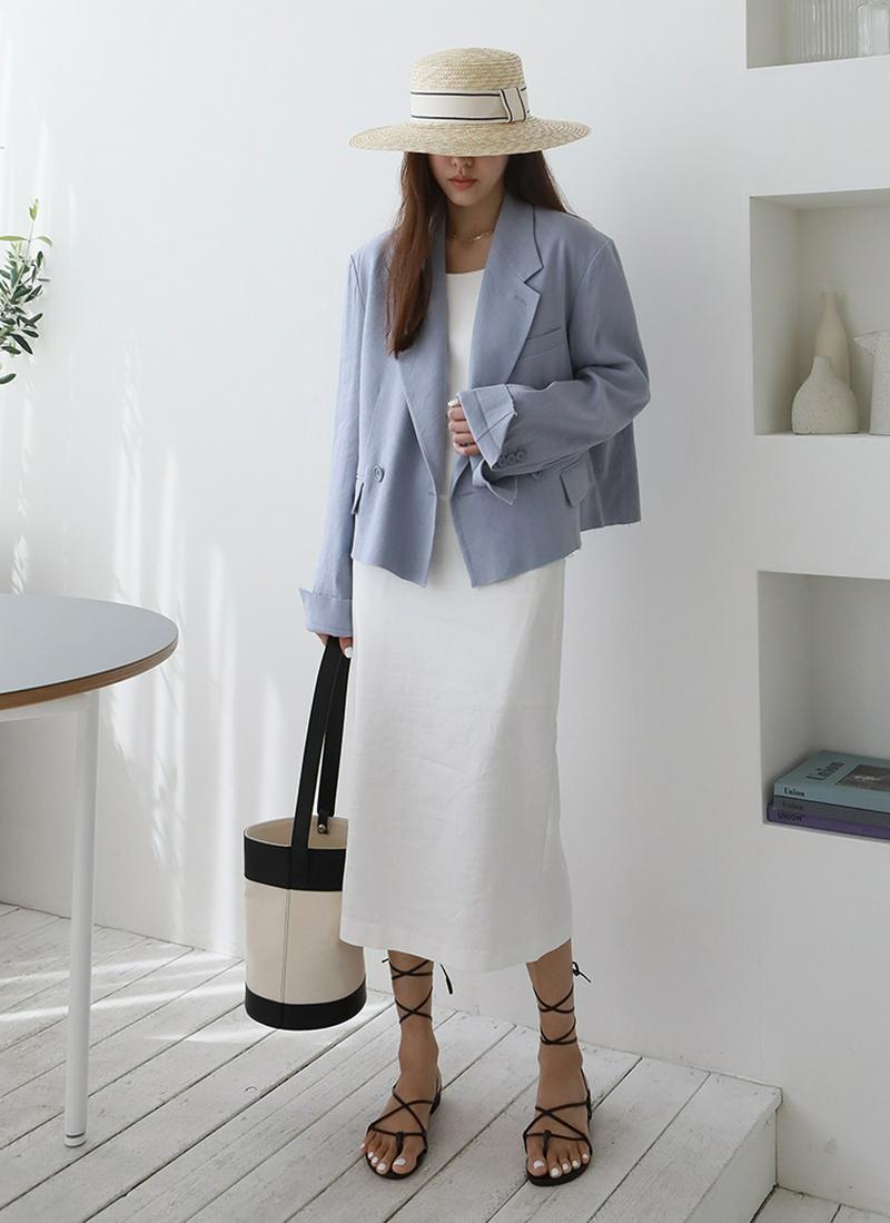 リネンミックスクロップドダブルボタンジャケット