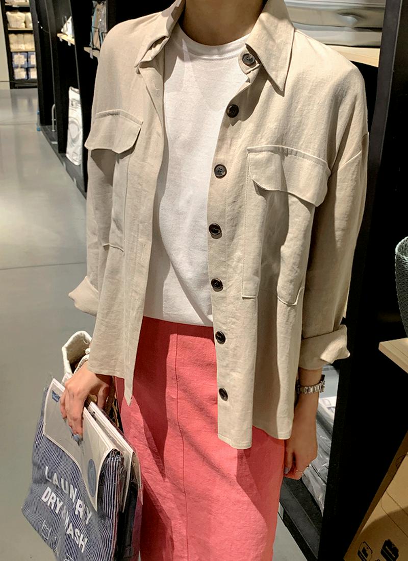 リネン混ビッグフラップポケットジャケット
