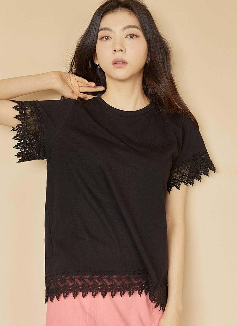 テンセル混レースカフスTシャツ