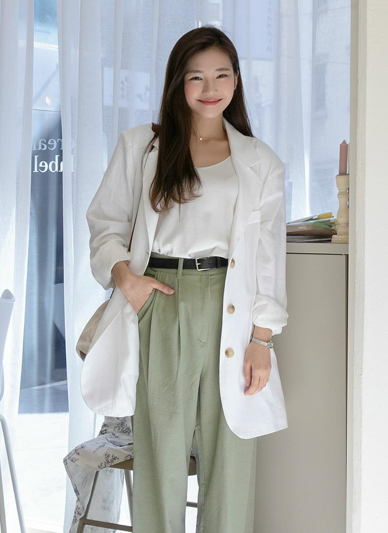 テーラードカラースリーボタンリネンミックスジャケット