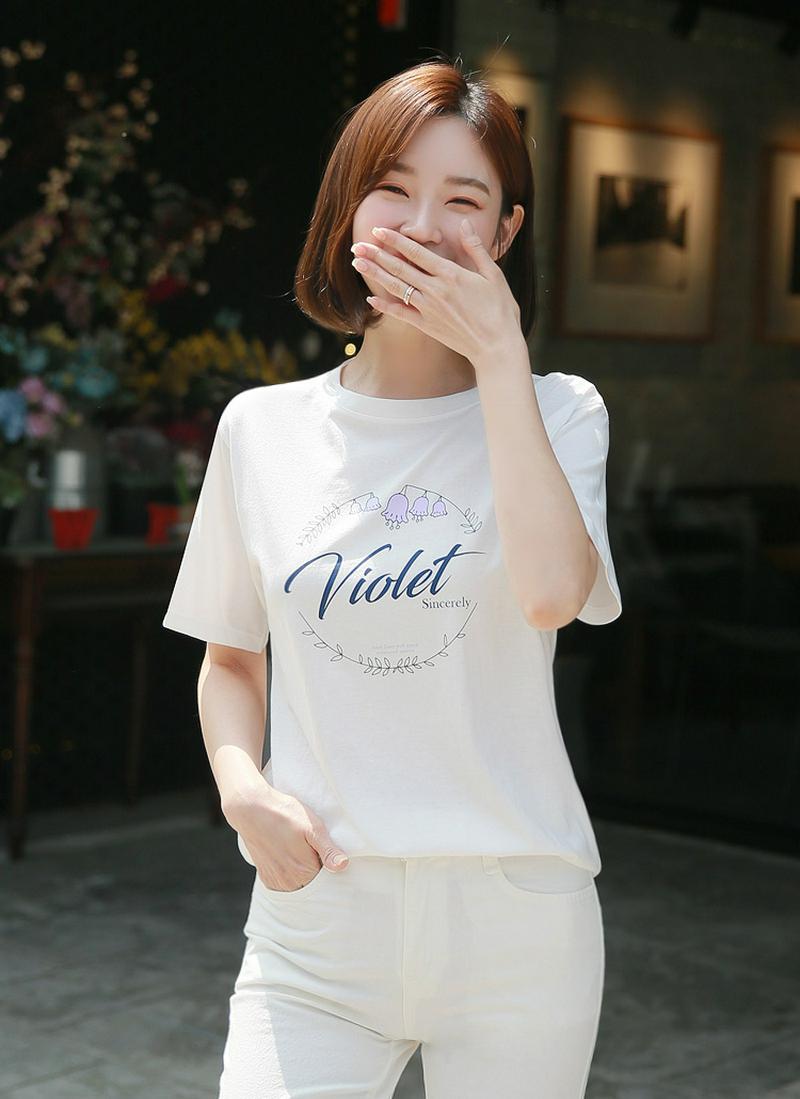 フラワープリント半袖Tシャツ