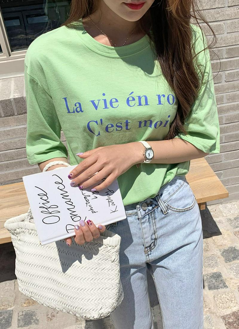 LaレタリングハーフTシャツ