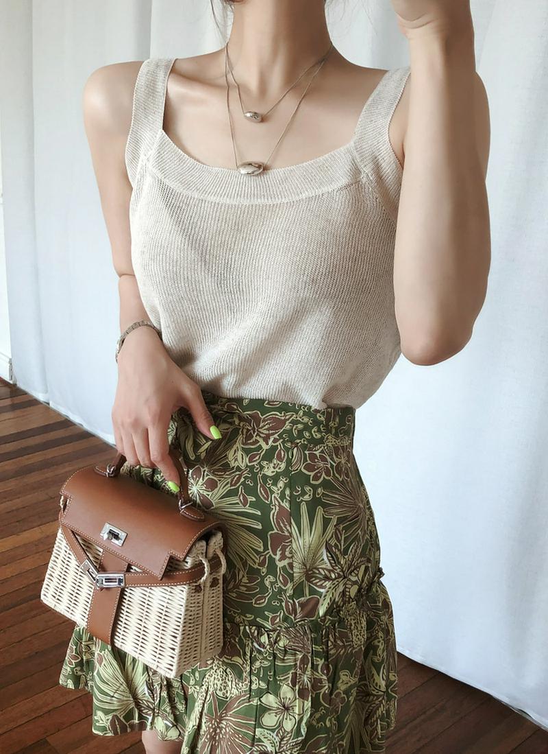 リネン混スクエアニットスリーブレス