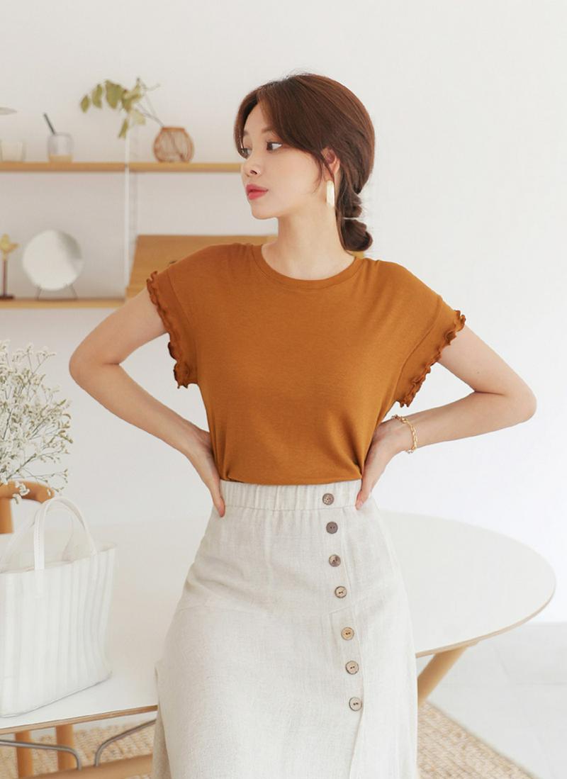 【10%OFF】≪人気商品再入荷≫ウェーブヘムリブTシャツ・全3色 b58158 レディース【tops】 韓国ファッション トップス Tシャツ ウエーブヘム 半袖 ハーフスリーブ ショートスリーブ 無地 フェミニン フレンチスリーブ 大人 カジュアル 夏 ハイホリHIHOLLI セール SALE