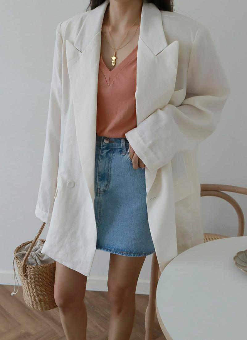 ダブルボタンリネンルーズジャケット