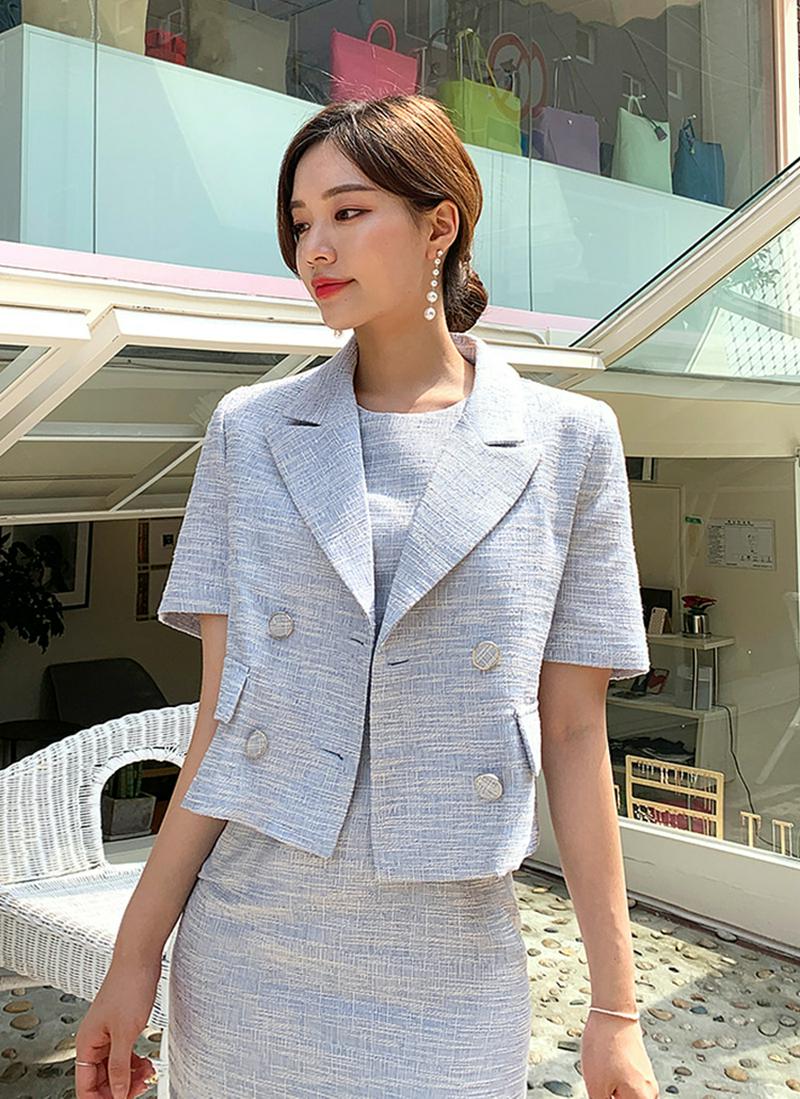 ダブルボタンツイード半袖ジャケット