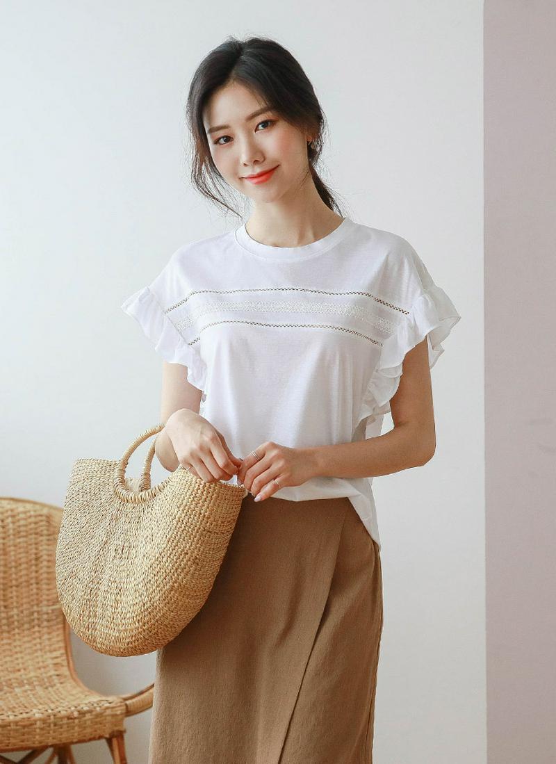 フリルレースシルケットTシャツ