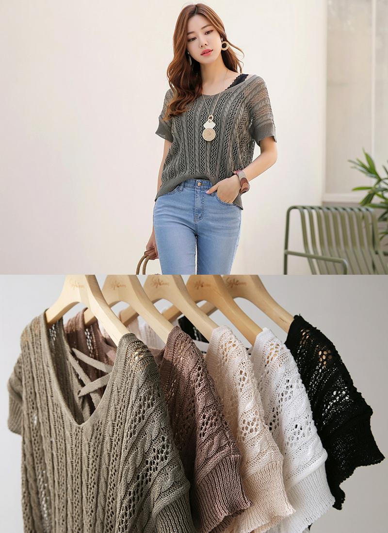 バックリボンパンチングニット