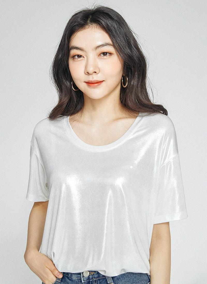 メタリックスリットヘムTシャツ(シルバー)