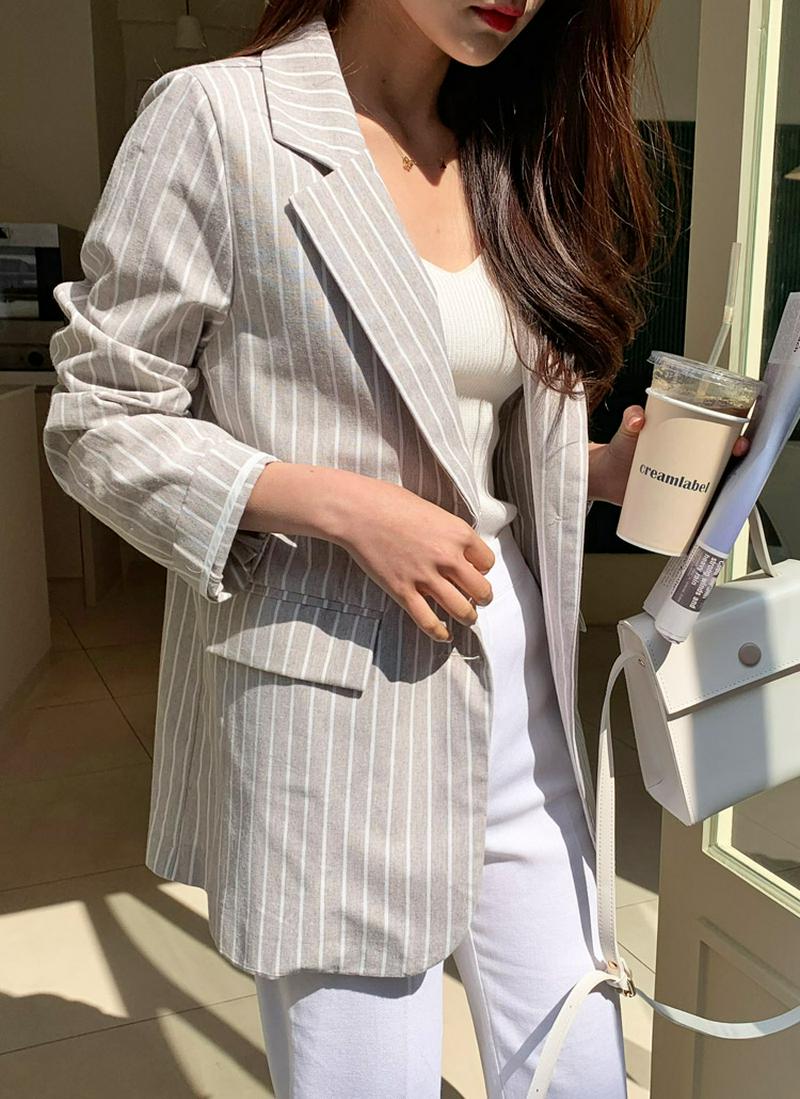 リネンブレンドストライプジャケット