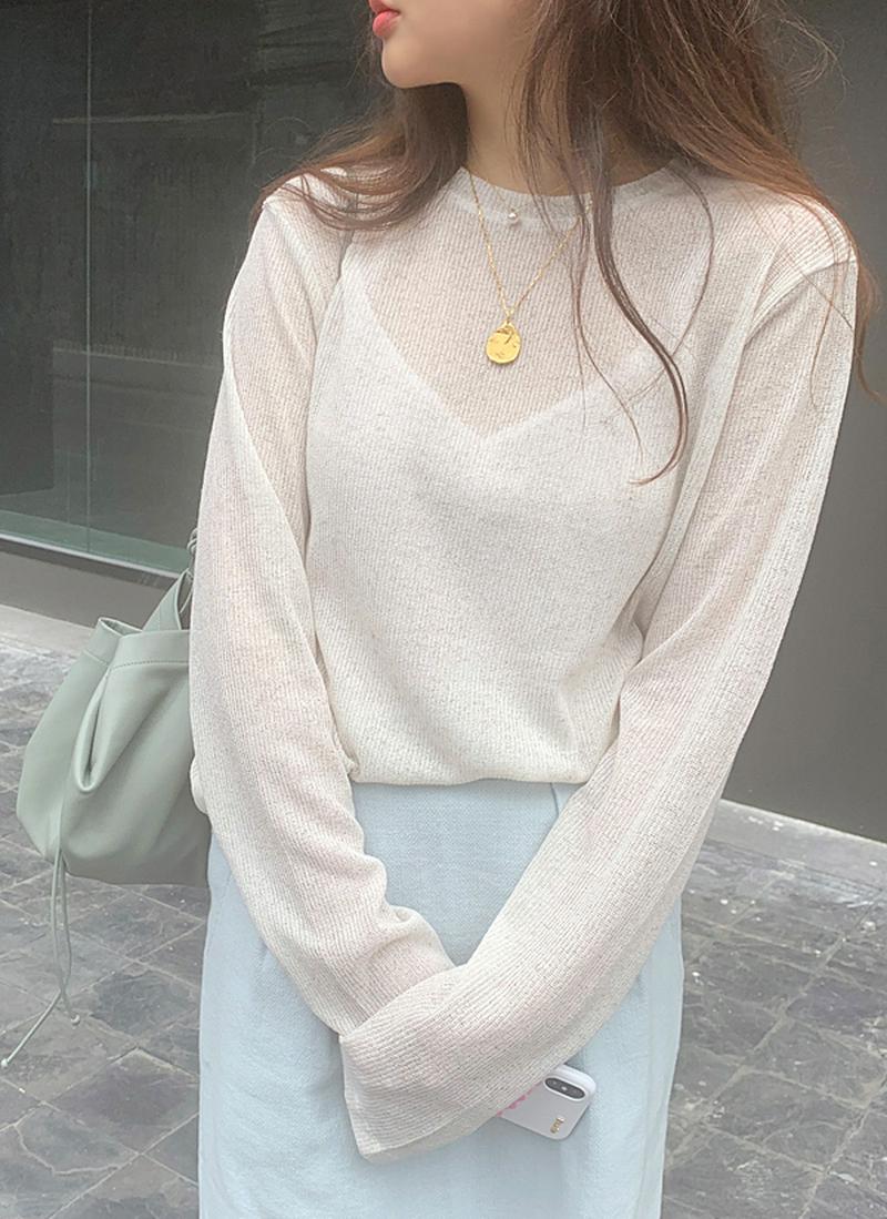 長袖シアーリネンブレンドニット