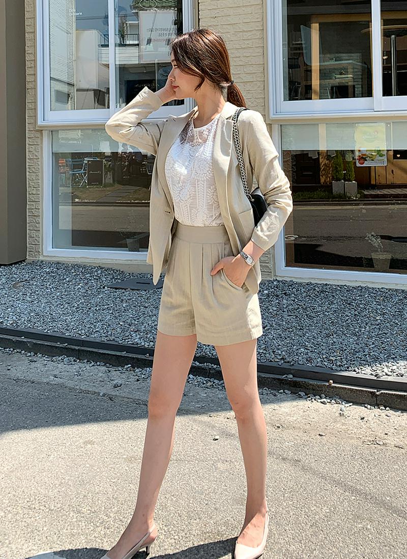 ワンボタンリネン混ジャケット