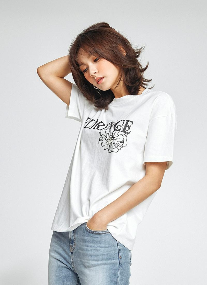 パールポイントプリント半袖Tシャツ