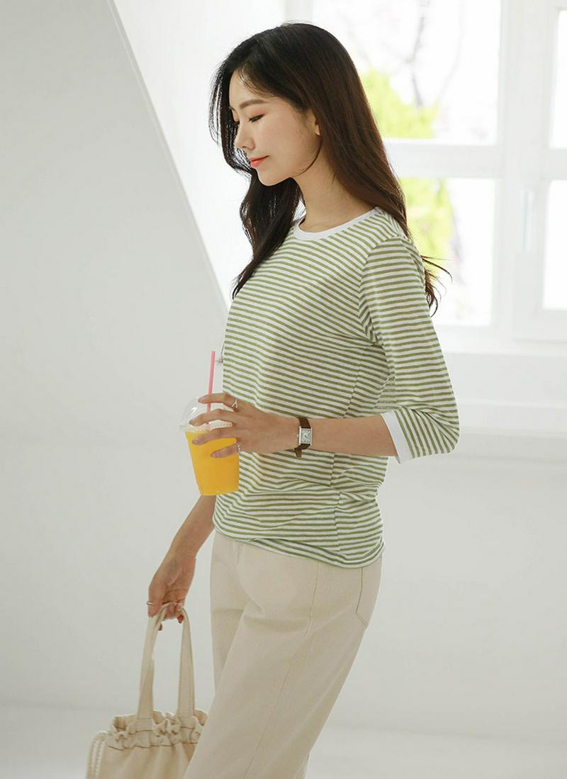 7分丈スリーブボーダーTシャツ