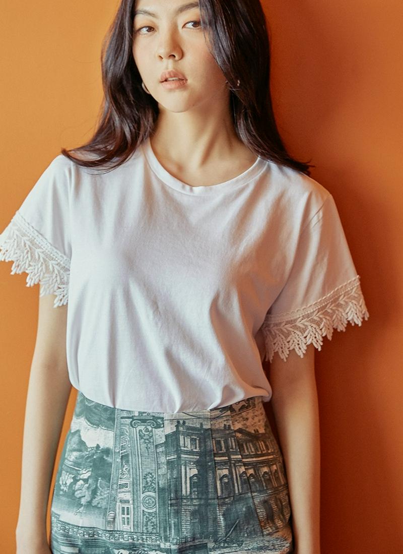 テンセル混レースカフスTシャツ