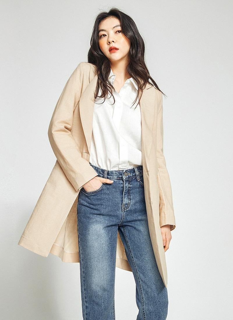 リネン混バックスリットジャケット(ベージュ) 