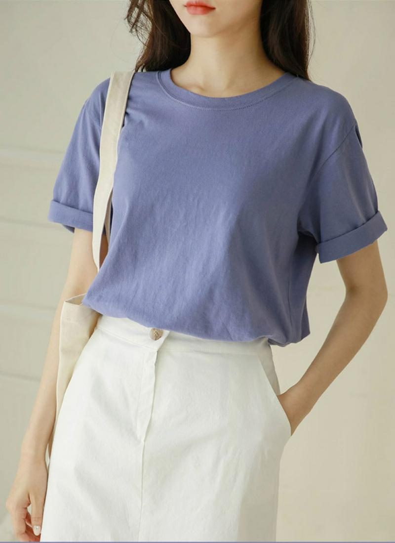 ウォッシュドラウンドネック半袖Tシャツ