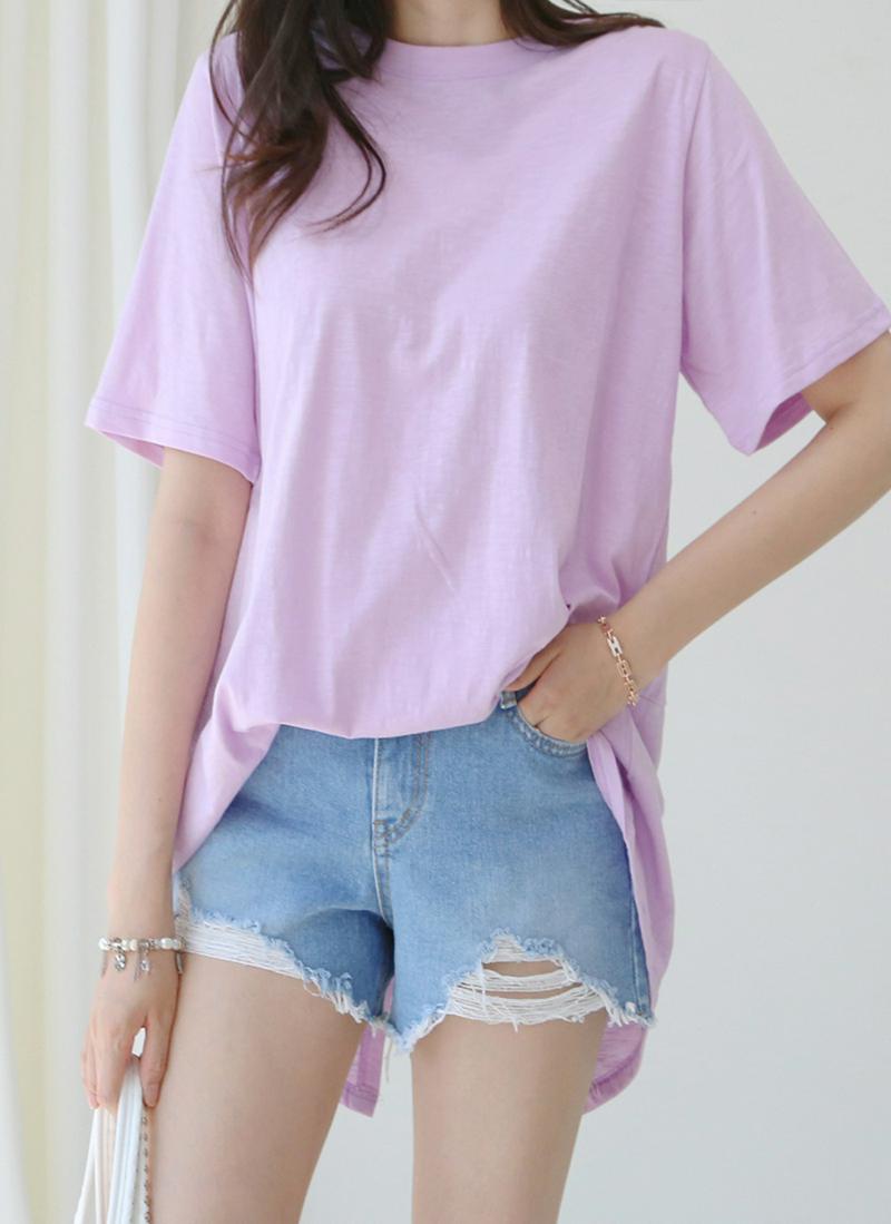 バックスリットアシメヘムTシャツ