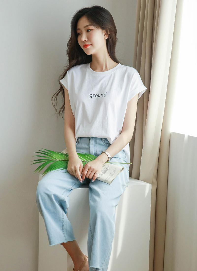 groundレタリングフレンチスリーブTシャツ