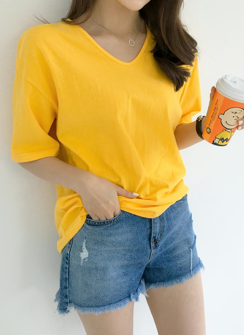 VネックコットンドロップTシャツ