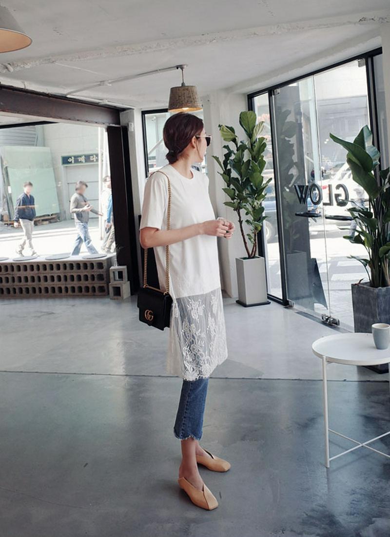 レースロングヘムTシャツ