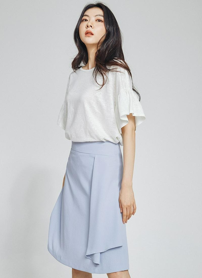 フリルカフスリネンTシャツ(アイボリー)