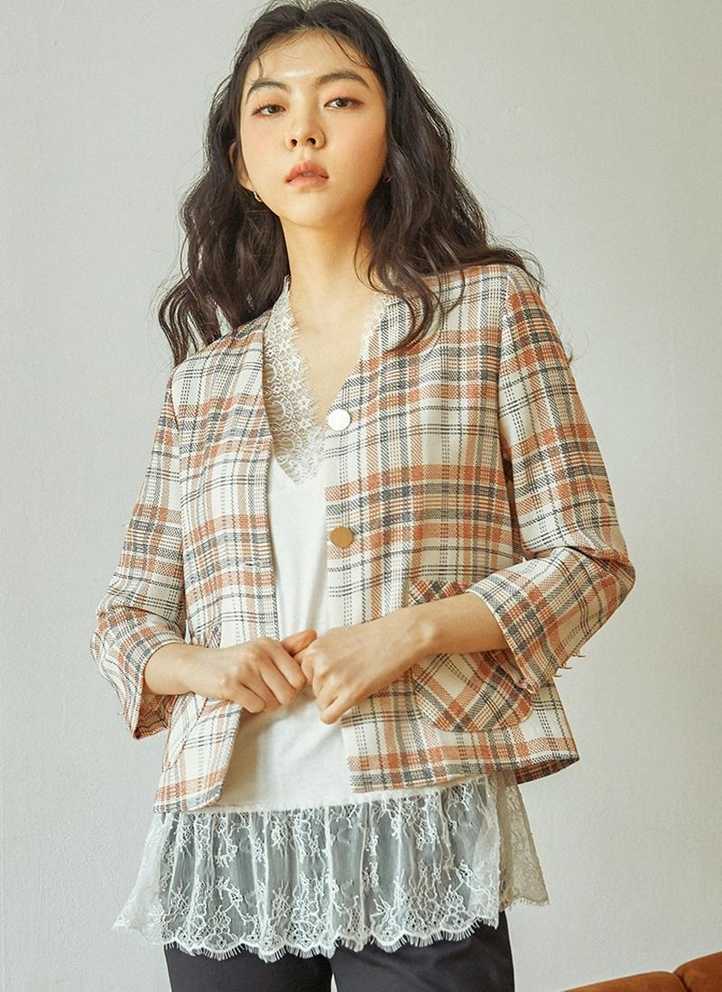 ゴールドボタンチェックジャケット