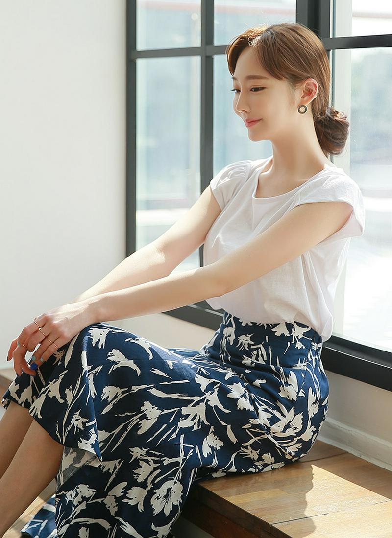 ギャザーショートスリーブコットンTシャツ