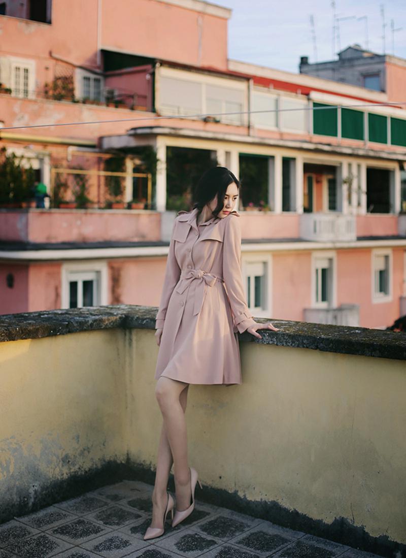 ストラップ付バックプリーツジャケット(ピンク)