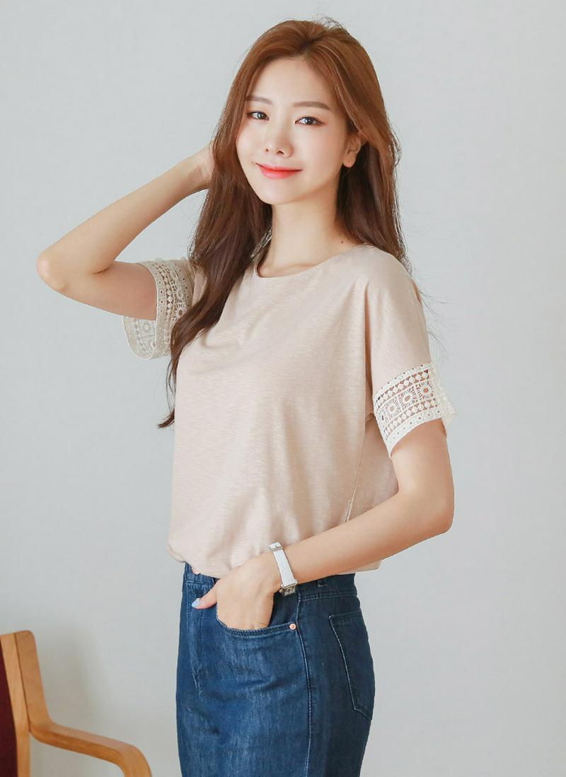 レースカフススラブTシャツ