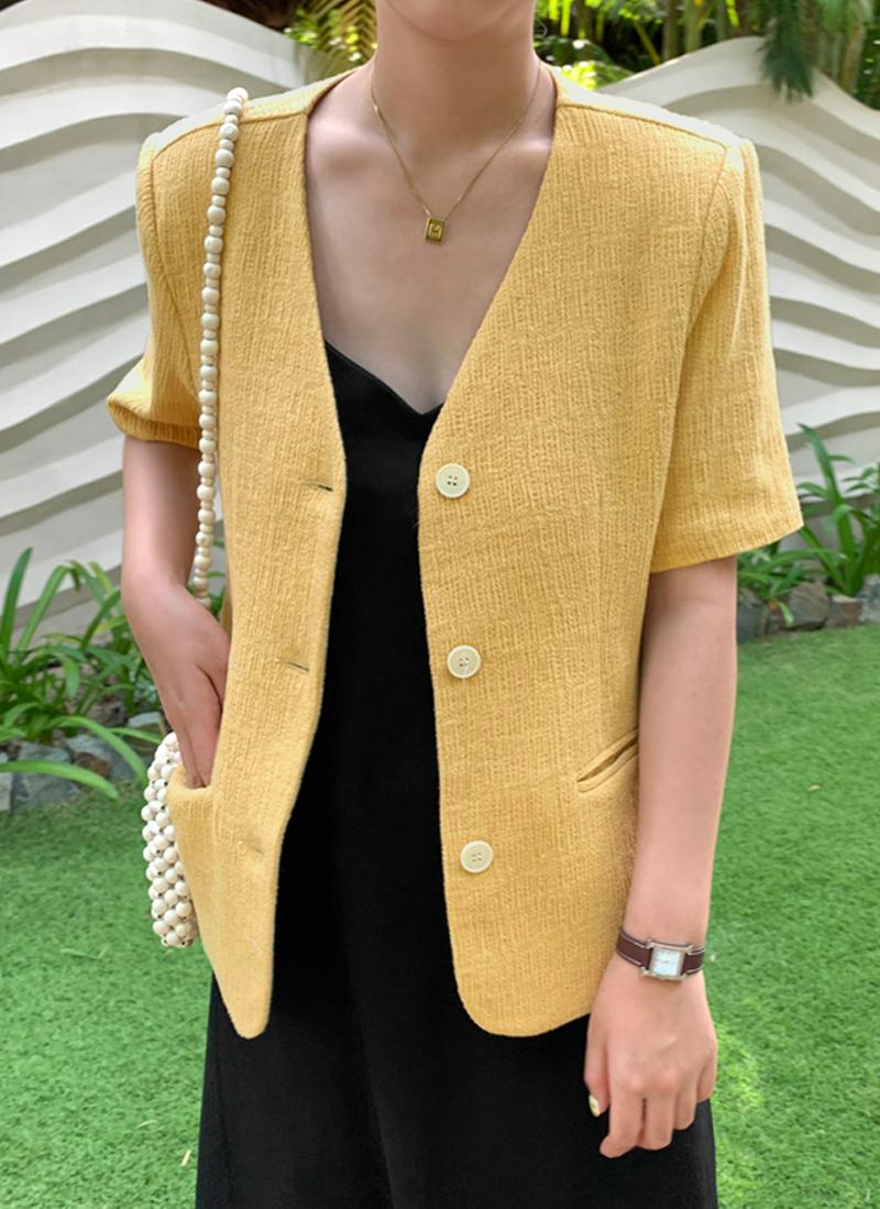 ノーカラーハーフスリーブシングルジャケット