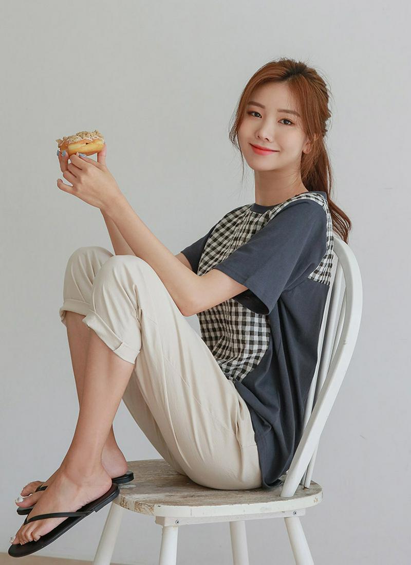 ギンガムチェックコントラストTシャツ