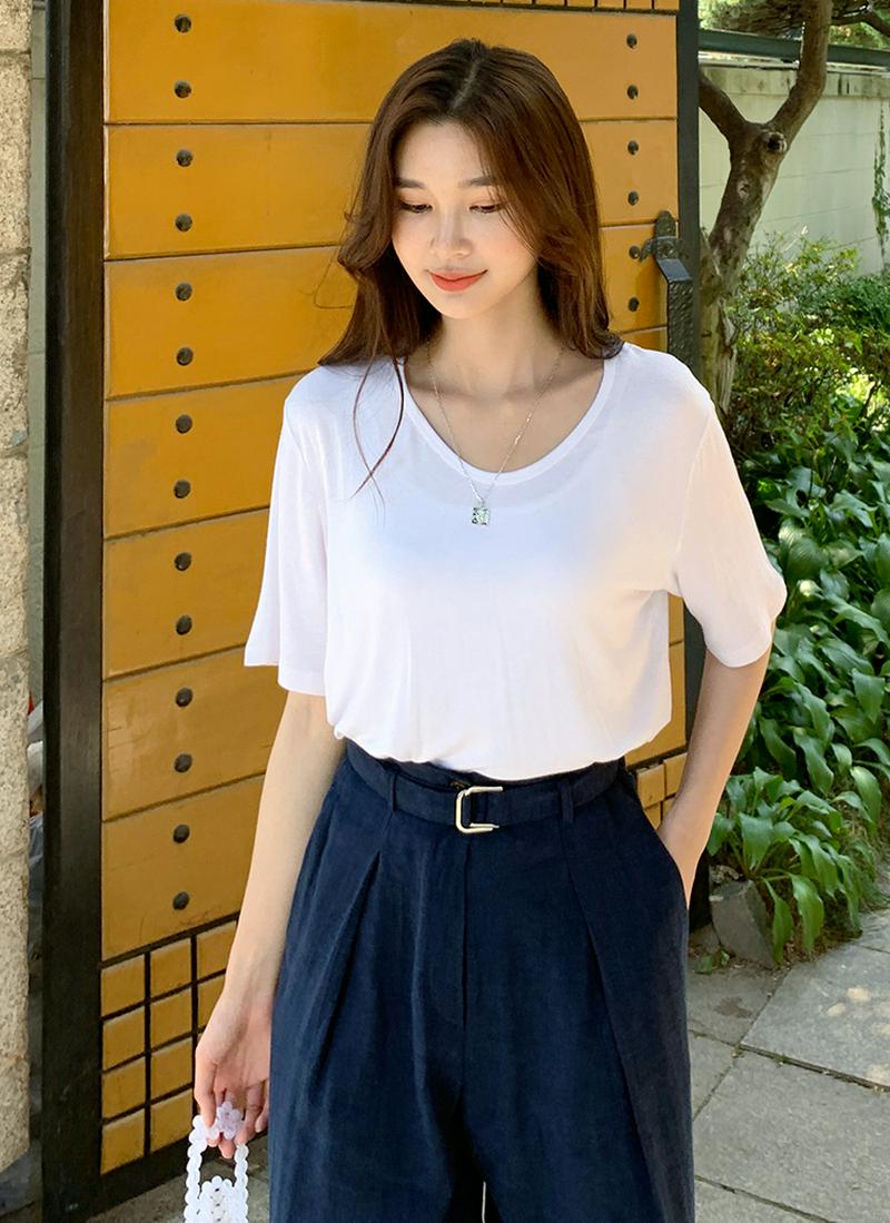 Uネック半袖Tシャツ・全3色