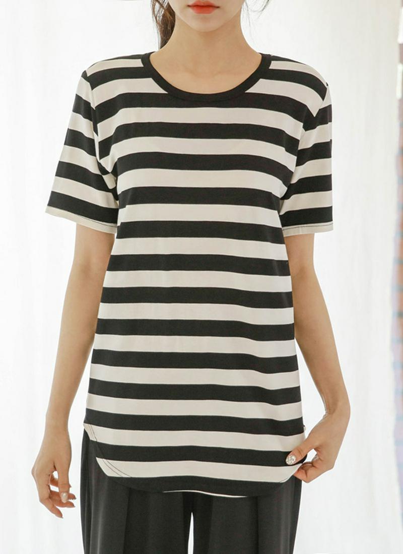 ボーダーラウンドヘムTシャツ