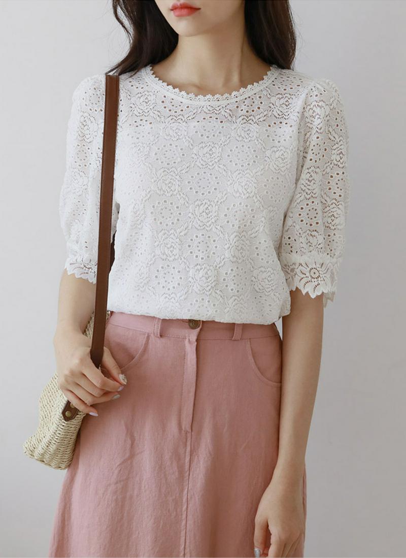 ローズレース半袖Tシャツ