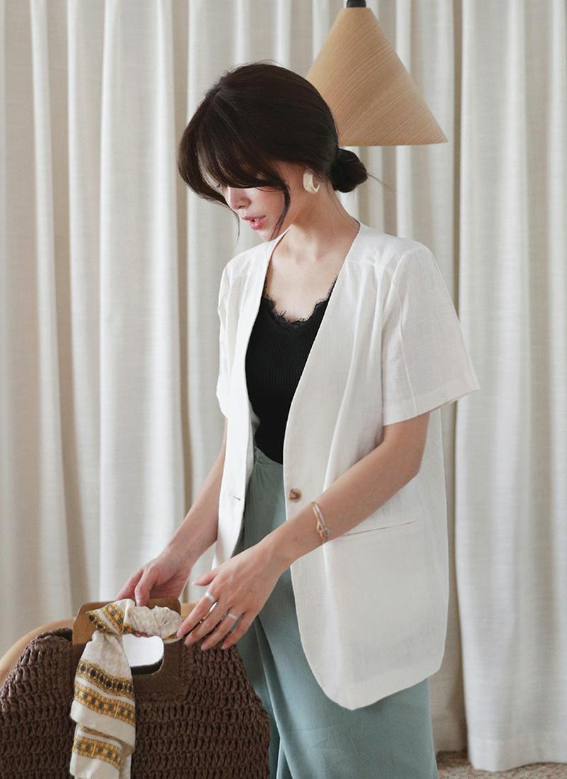 ノーカラー半袖ジャケット・全4色