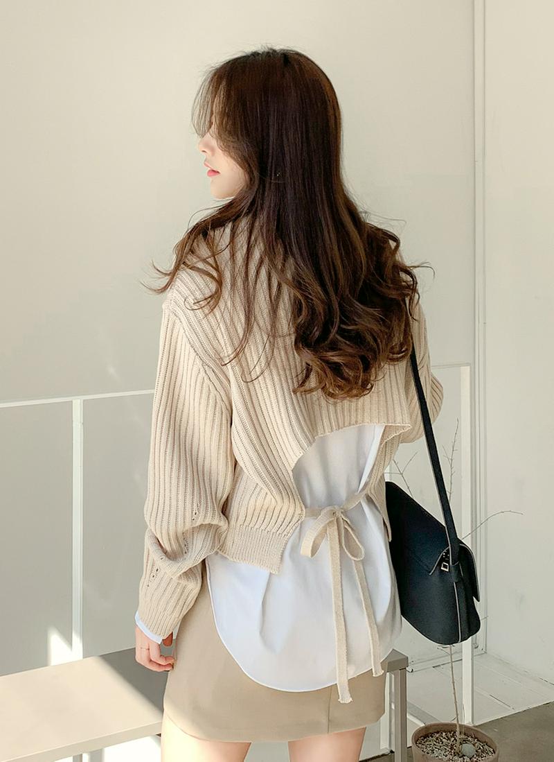 Vネックバックリボンニット